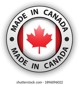 Made in Canada 3D icon, vector shiny button.