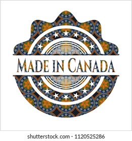 Made in Canada arabic style badge. Arabesque decoration.