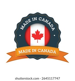 Made in Canada Badge with Canadian Flag and Orange Ribbon