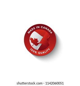 Made in Canada badge with Canada flag. Badge  with long shadow. Vector illustration. 