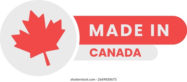 Made in Canada Badge Icon with Maple Leaf and Text Label – Vector