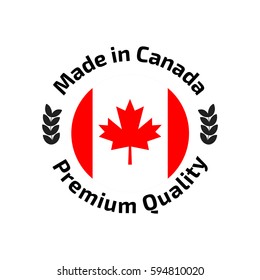 Made in Canada banner, flag red maple leaf.