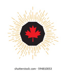 Made in Canada banner, flag red maple leaf.