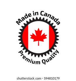 Made in Canada banner, flag red maple leaf.