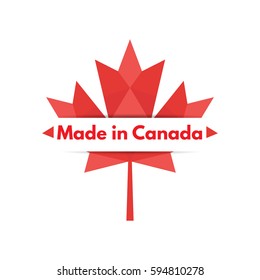 Made in Canada banner, flag red maple leaf.