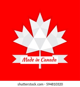 Made in Canada banner, flag red maple leaf.