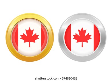 Made in Canada banner, flag red maple leaf.
