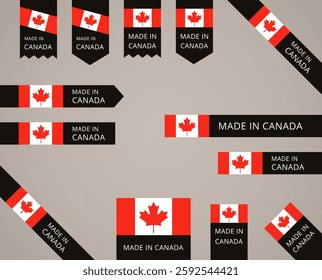 Made in Canada - black edge labels with Canadian flag