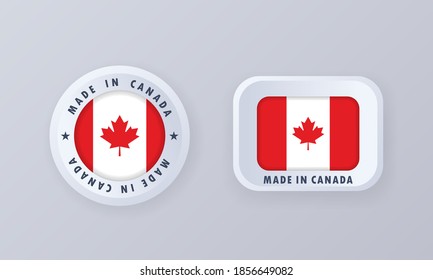 Made in Canada. Canada made. Canadian quality emblem, label, sign, button, badge in 3d style. Canada flag. Canadian symbol. Vector illustration. EPS10