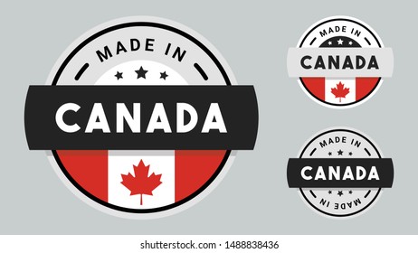 Made in Canada collection for label, stickers, badge or icon with Canada flag symbol. 