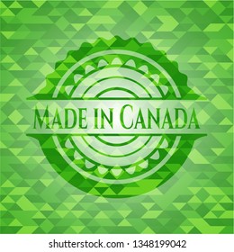 Made in Canada green emblem with mosaic background