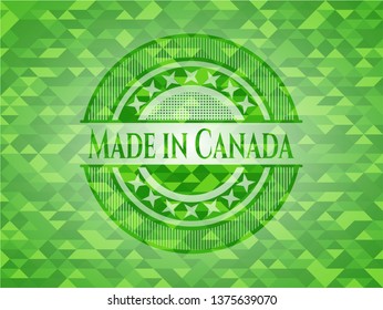 Made in Canada green emblem with triangle mosaic background