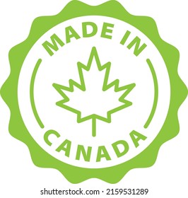 made in Canada green stamp outline badge icon label isolated rounded vector on transparent background