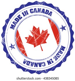 Made in Canada grunge rubber stamp with flag