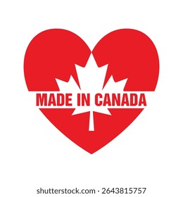 Made in Canada heart shaped label logo design vector template