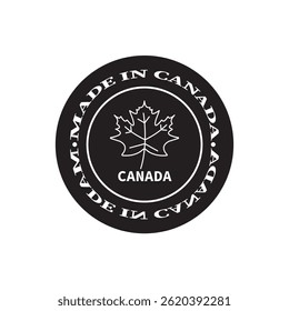 Made in Canada icon set collection. Vector emblem badge stamp sign symbol of Canadian maple leaf round circle certificate seal for web app ui use. Manufactured product black and white logo sticker