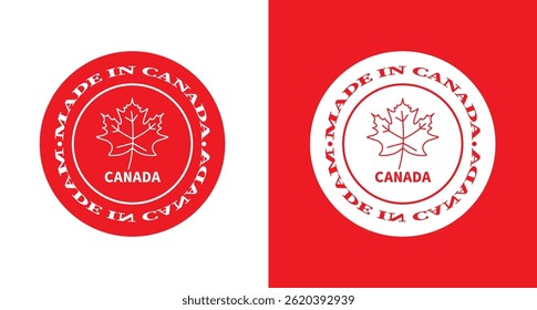Made in Canada icon set collection. Vector emblem badge stamp sign symbol of Canadian maple leaf round circle certificate seal for web app ui use. Manufactured product black and white logo sticker