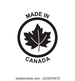 Made in canada label icon in black flat glyph, filled style isolated on white background