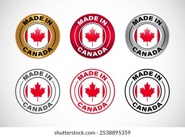 Made in Canada label icon with flag. Icon set for business, badge, seal, sticker, logo, and symbol