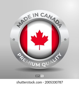 Fabricado en Canadá Etiqueta, logotipo, sello Bandera redonda de la nación con efecto 3D plateado