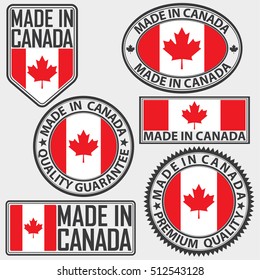 Made in Canada label set with flag, vector illustration