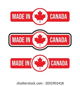 Made in Canada Label, Stamp, or Logo. With The National Flag of Canada and Maple Leaf