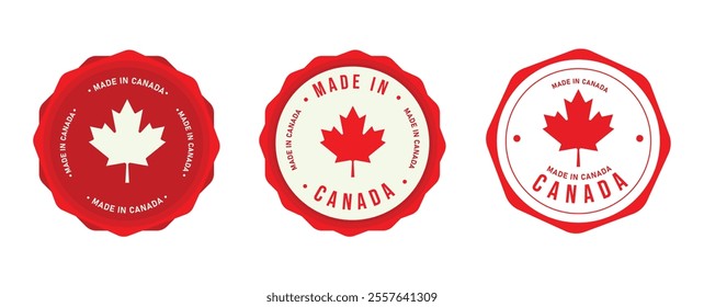 Made in Canada labels and icons set. Canada Made icons, stickers and labels set. Canadian Product Stickers. Vector illustration