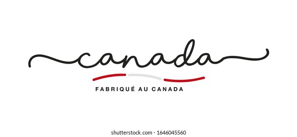 Made in Canada logo French language handwritten calligraphic lettering sticker flag ribbon banner