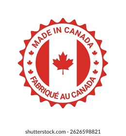 made in canada logo label design with circle flag maple element	