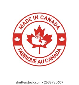 made in canada logo label design with circle map with mapple leaf element	