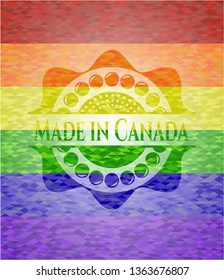 Made in Canada on mosaic background with the colors of the LGBT flag