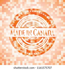 Made in Canada orange tile background illustration. Square geometric mosaic seamless pattern with emblem inside.