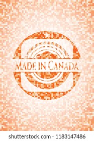 Made in Canada orange tile background illustration. Square geometric mosaic seamless pattern with emblem inside.