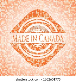 Hergestellt in Kanada orangefarbene Kachelhintergrund. Quadratisches geometrisches Mosaik nahtloses Muster mit Emblem im Inneren.