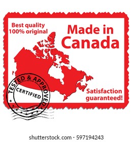 Made in Canada, Premium Quality, satisfaction guaranteed - grunge label containing the flag colors of Canada. Print colors used