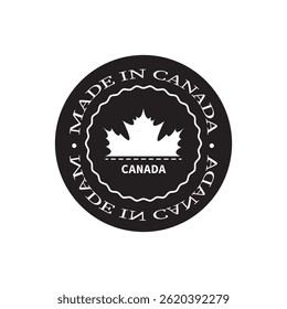 Made in Canada price tag or label emblem. Canadian manufacturing and production on Canadian soil. Made in Canada stamp template, in English language with maple leaf. Vector.