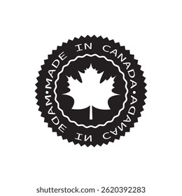 Made in Canada price tag or label emblem. Canadian manufacturing and production on Canadian soil. Made in Canada stamp template, in English language with maple leaf. Vector.