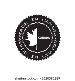 Made in Canada price tag or label emblem. Canadian manufacturing and production on Canadian soil. Made in Canada stamp template, in English language with maple leaf. Vector.