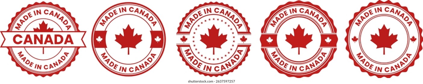 Made in Canada Red Maple Leaf Stamp and Label Set for Quality Product Certification and National Origin Branding