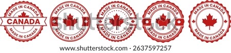 Made in Canada Red Maple Leaf Stamp and Label Set for Quality Product Certification and National Origin Branding