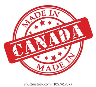 Made in Canada red rubber stamp illustration vector on white background