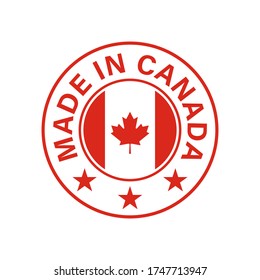 Made in Canada. Round Canada flag vector icon