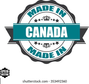 Made In Canada Rubber Stamp with Star And Ribbon. (Sticker, Tag, Icon, Symbol).vector illustration