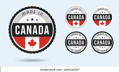 Made in Canada. Set of labels and badges. Merchandise tag with Canadian flag.