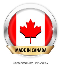 made in canada silver badge isolated button on white background - vector eps10