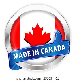 made in canada silver badge isolated button on white background - vector eps10