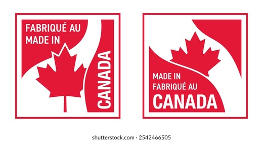 Hecho en Canadá - sello cuadrado para el etiquetado de la producción con la bandera del país