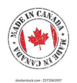 Made in Canada stamp scratched flag badge logo vector illustration