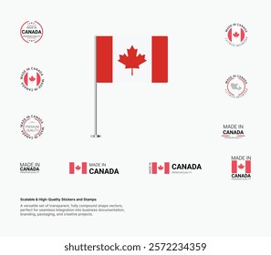 Made in Canada Stamps, Flag, Tags, labels, Seals, Icons. Creative Designs for Branding and Packaging