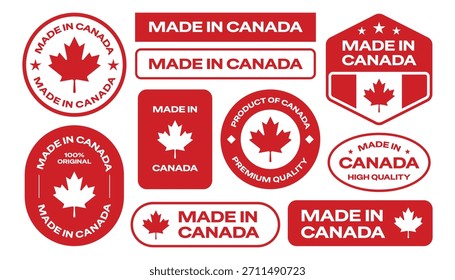 Made in canada text stickers, emblems, badges, and logos collection for product.